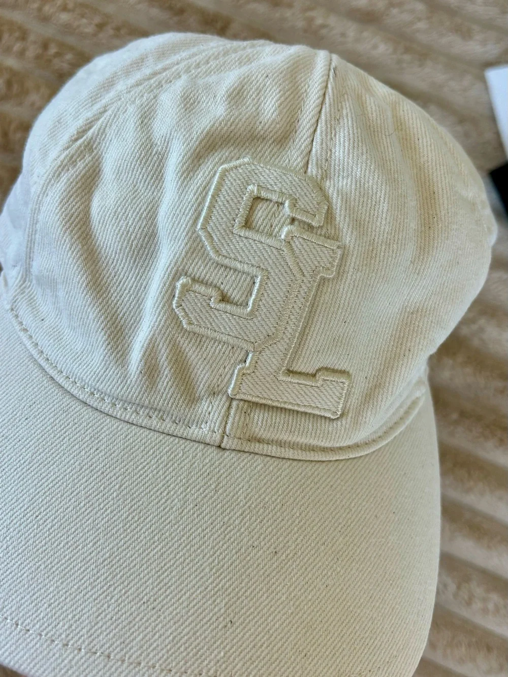 Saint Laurent Cream Cotton Cap with Black Tag